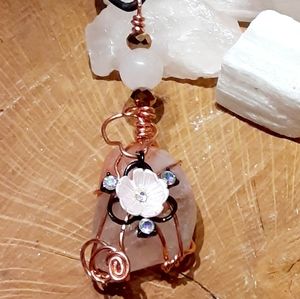 Boho-chic Fire Quartz Crystal Pendant Necklace with Flower Charm